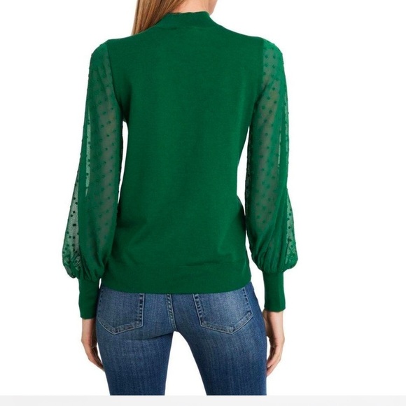 CeCe Blouse Knit Women's Size 3X Green Pullover Mock Neck Clip Dot Sheer Sleeve - Picture 2 of 8